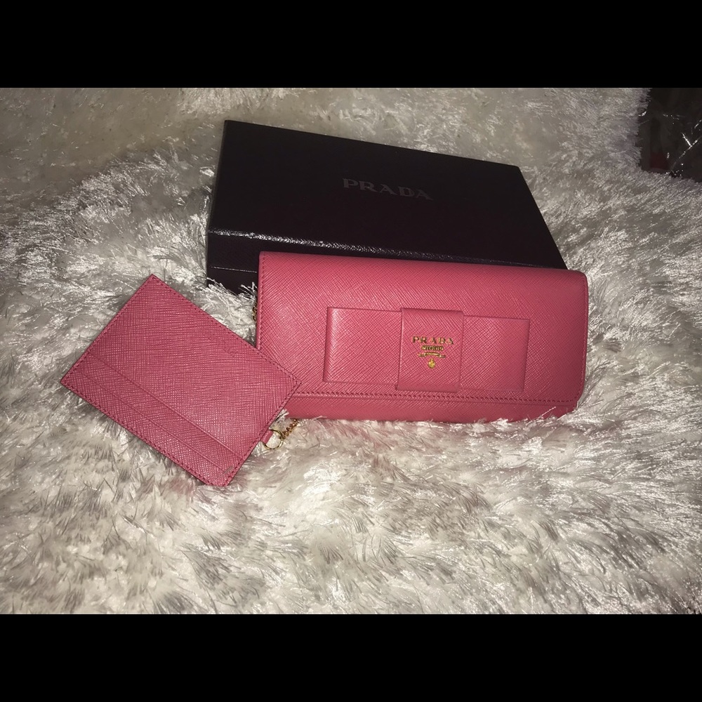 Prada pink wallet with card case